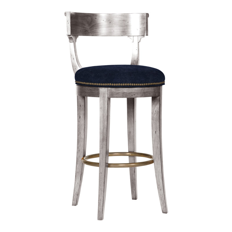 Miles Swivel Upholstered Bar Stool with Solid Wood Frame, No, Nadia Eclipse, Dove Gray