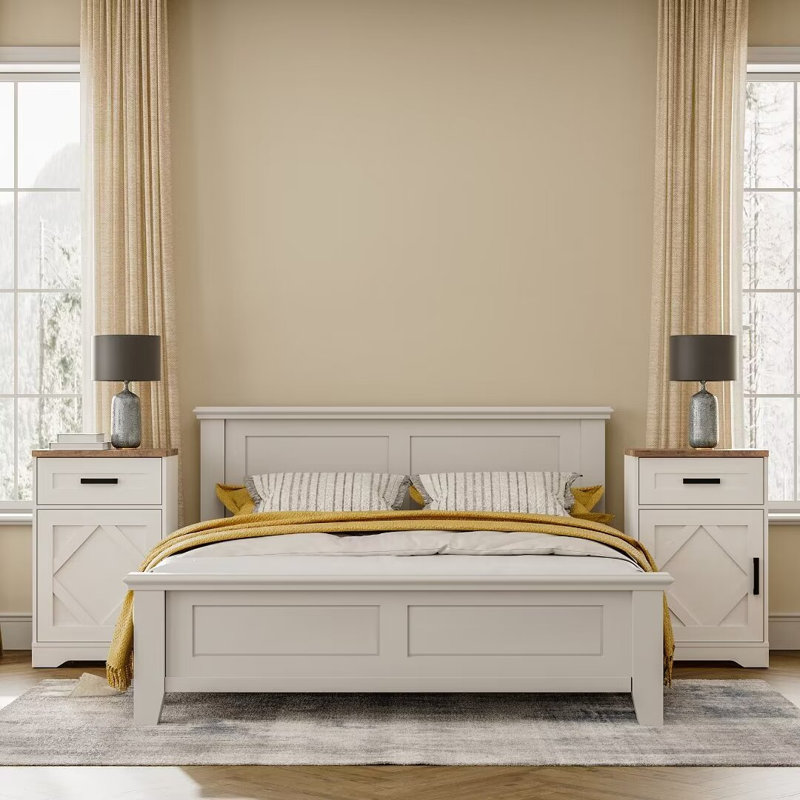 Ensemble de 2 tables de bout avec 2 tiroirs et une porte, un grand canapé, une table de chevet et une tablette de rangement réglable