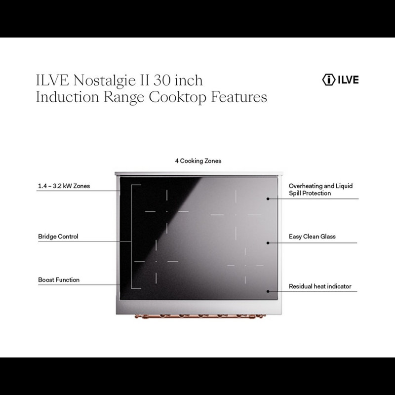 ILVE Nostalgie II 30 in Induction Range, Stainless Steel/Chrome