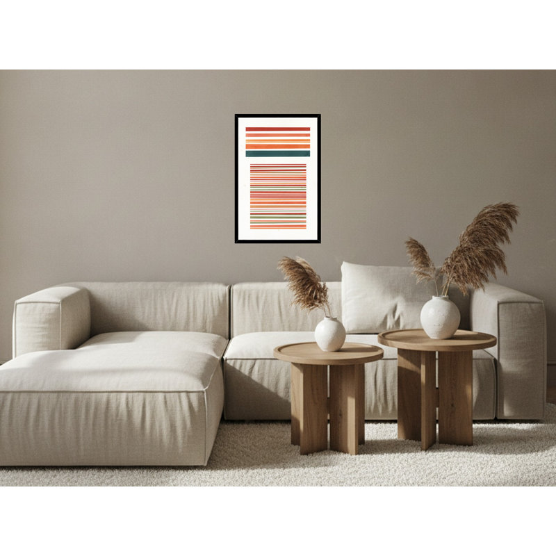 Motif géométrique rayé coloré - art mural encadré sur toile, 18" H x 12" W, Black