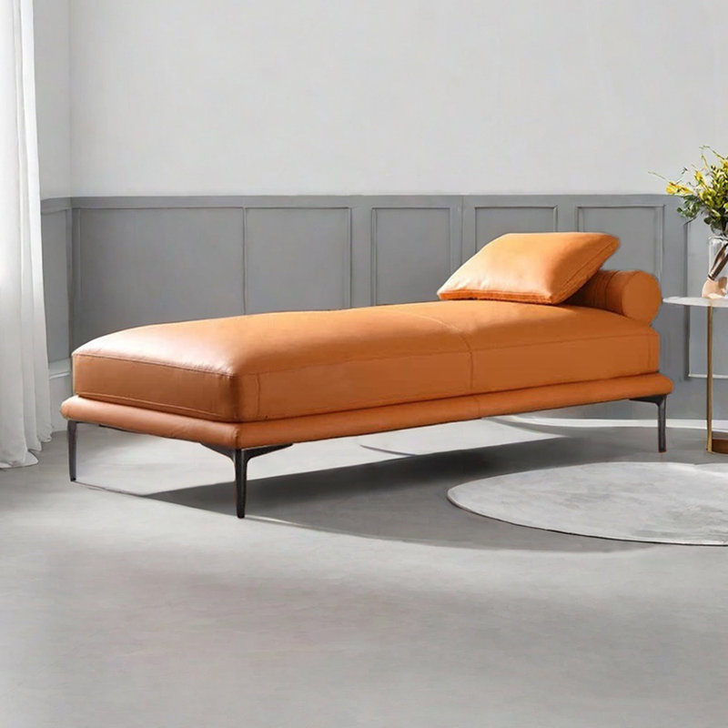 Chaises longues simples confortables avec pieds en métal, Similicuir orange