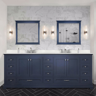 Ensemble de meuble-lavabo double l 84 po x P 22 po avec comptoir en quartz blanc et robinet