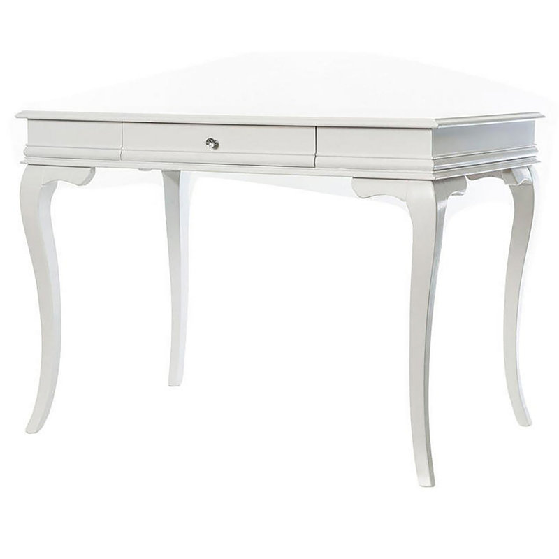Guri Elegant White Study Desk, 43.3 x 30.7 x 28.7 inches | 100% Beech Wood Legs, Lacquered MDF Top, Thickness: 0.7 inches | Traditional Design with 25.2 inches Free Height Under Furniture, Perfect for Home Office & Study