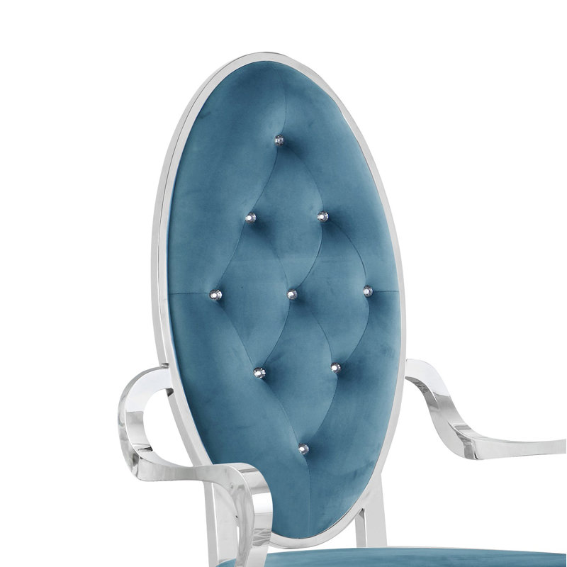 Tufted Velvet Upholstered Armchair, Silver, Teal Velvet