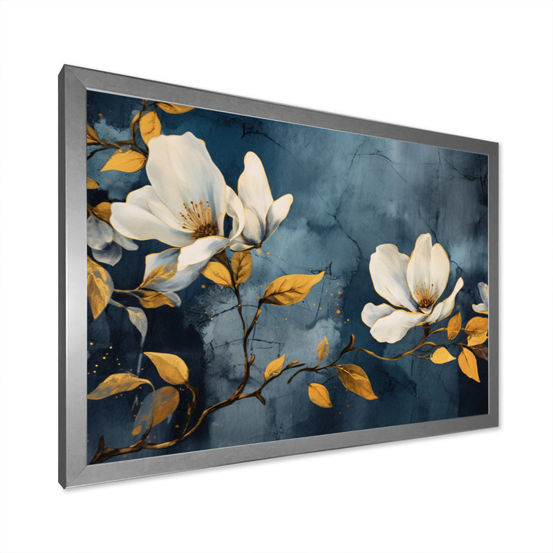 Jaune, gris, magnolia, nature, élégance II, H 16 po x l 32 po x P 1 po, Cadre photo argenté