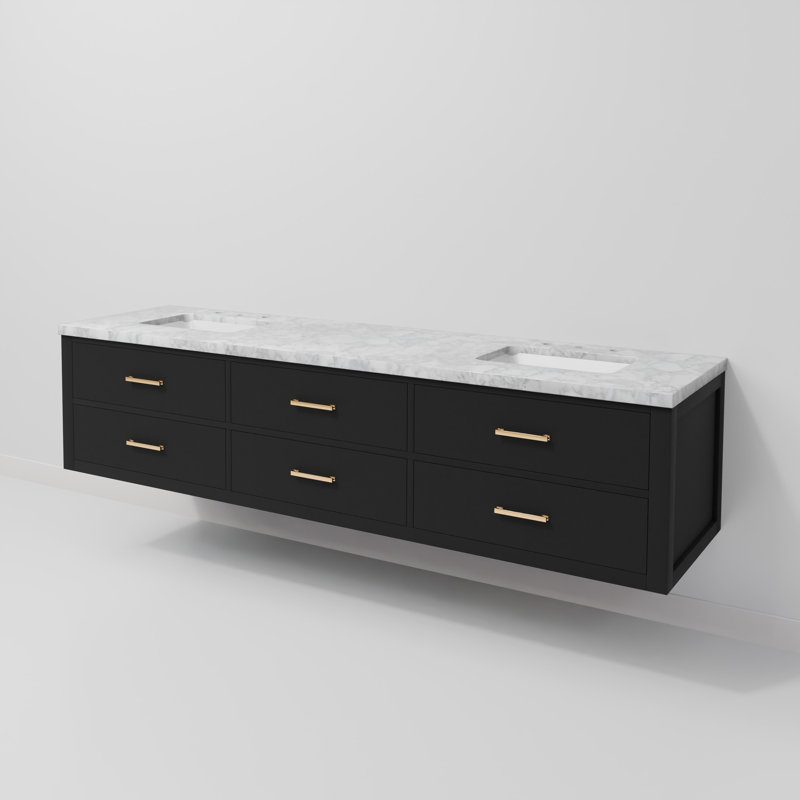 Ensemble de meuble-lavabo double 80 po, Marbre de Carrare blanc, Noir
