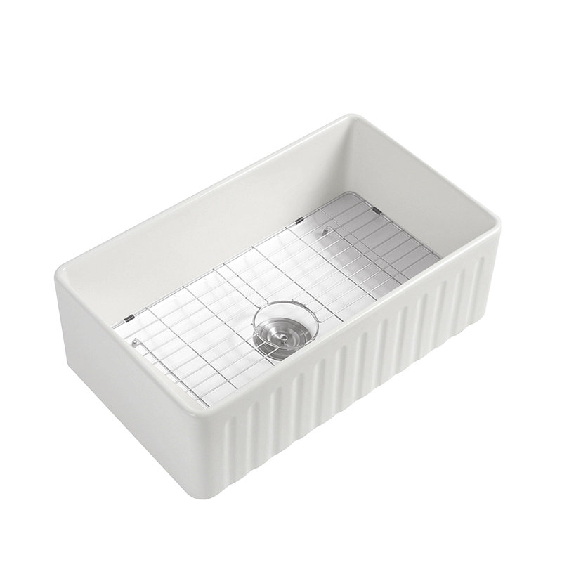 Fireclay 33" L X 20" W Farmhouse Kitchen Sink With Grid And Strainer