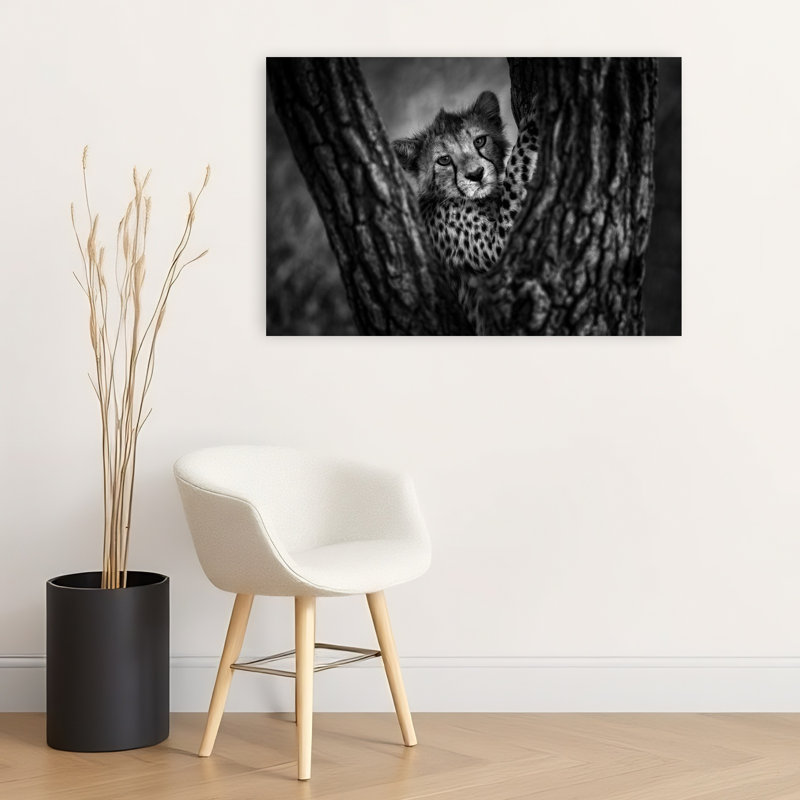 «Curious Cheetah Cub Abstract Contemporary Landscape Nature», reproduction d'art murale, H 24 po x l 36 po