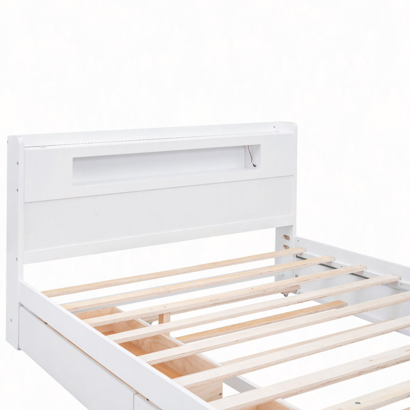 Lit plateforme avec rangement en bois avec DEL, 2 tiroirs et 1 lit gigogne