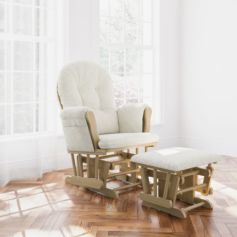 Fauteuil oscillant avec repose-pieds Hoop, Driftwood/Ivory Boucle, Bois flotté