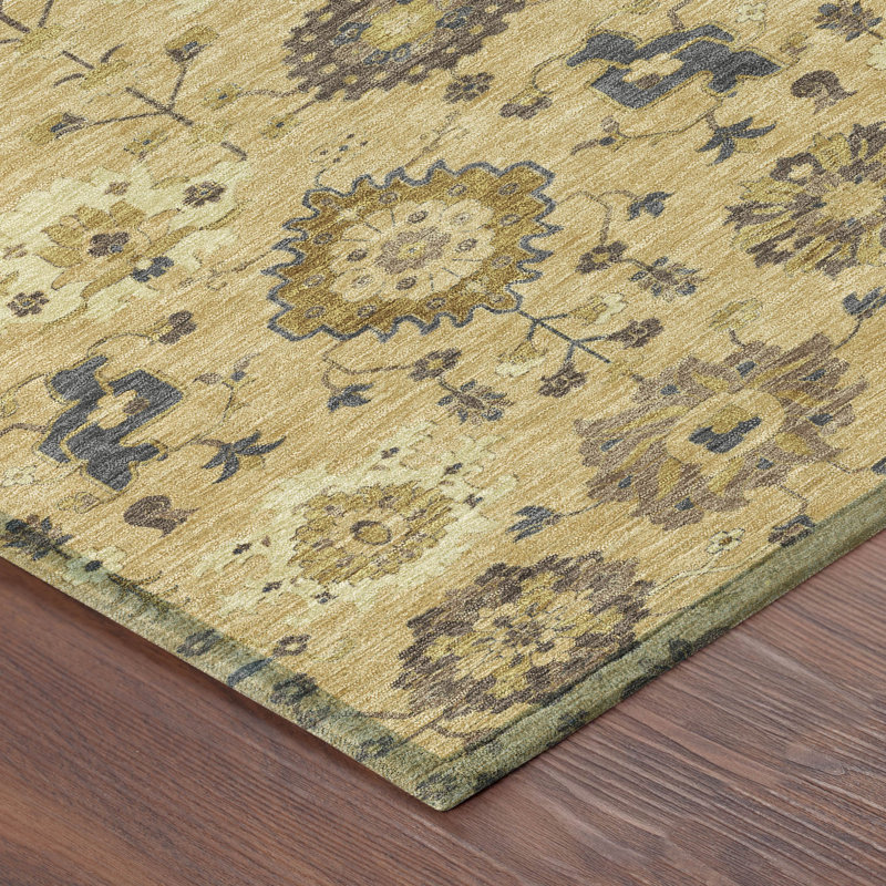 Tapis traditionnel lavable à la machine intérieur / extérieur ACN2610, Or, Tapis de couloir 2 pi 3 po x 7 pi 6 po