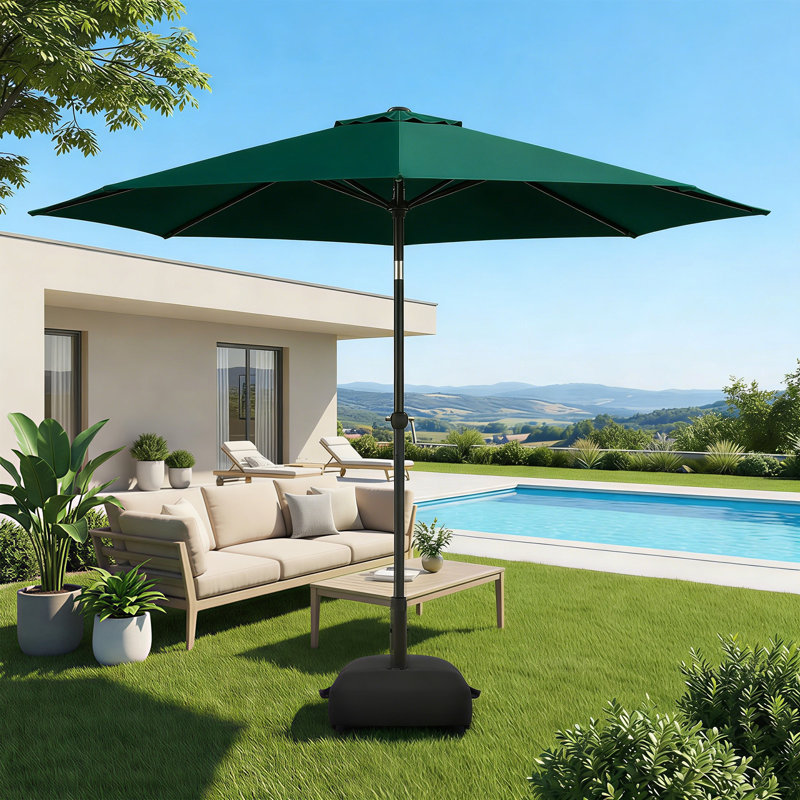 Parasol de marché 9 pi avec base et bouton poussoir inclinable 9 pi, Vert foncé