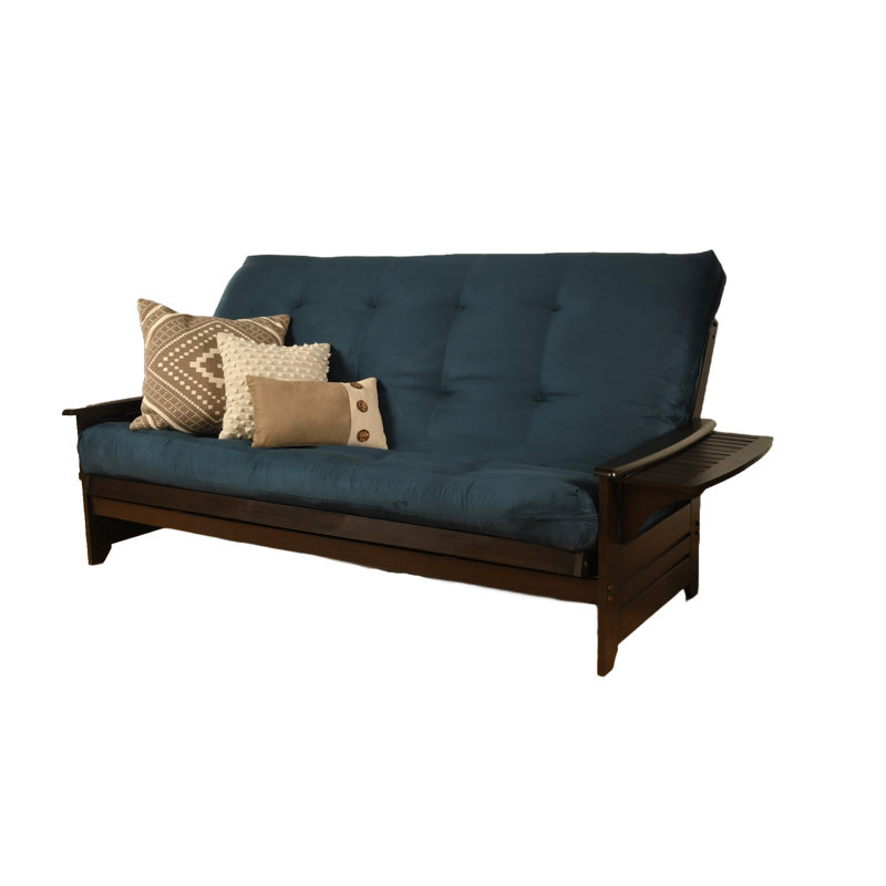Stratford 86" Wide Queen Futon and 6000 Mattress, Blue  Microsuede, Espresso, Innerspring