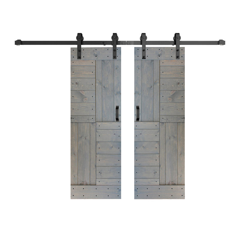 Porte de grange coulissante double en bois massif avec trousse de quincaillerie brevetée S Series - assemblage requis