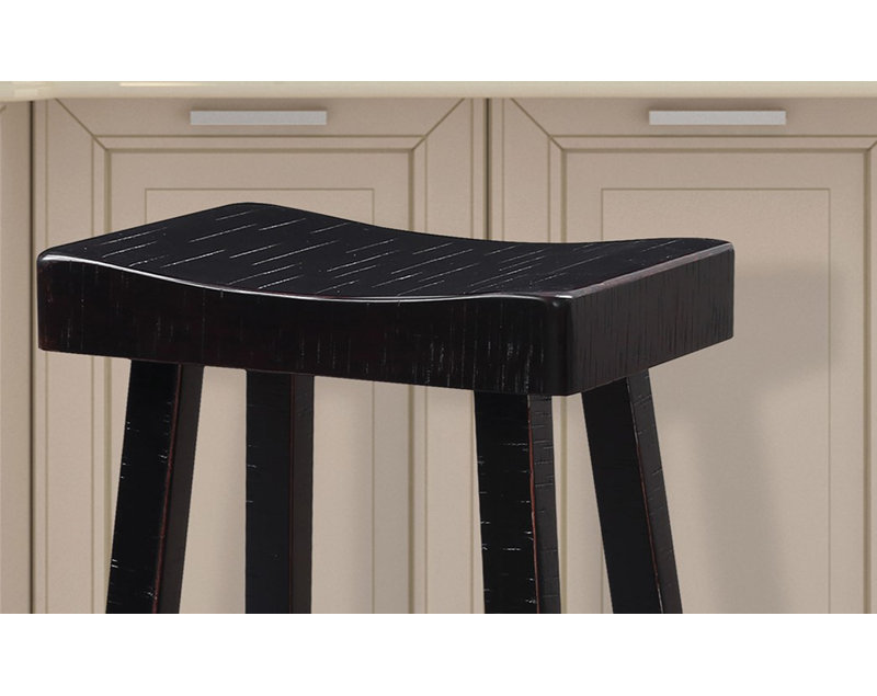 Ensemble de tabourets traditionnels en bois massif de 2 pièces, siège contour noir H 29 po, Noir