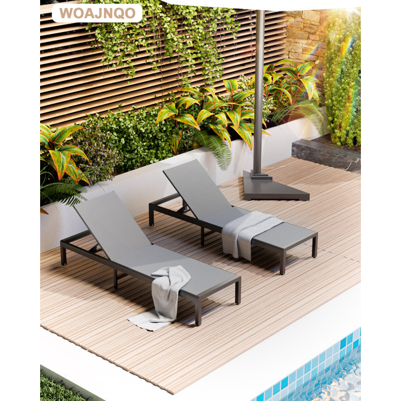 Aluminum Chaise Lounge Chair Outdoor with Wheels,Adjustable 5-Position Recliner and Full Flat Tanning Chair for Patio,Beach,Pool