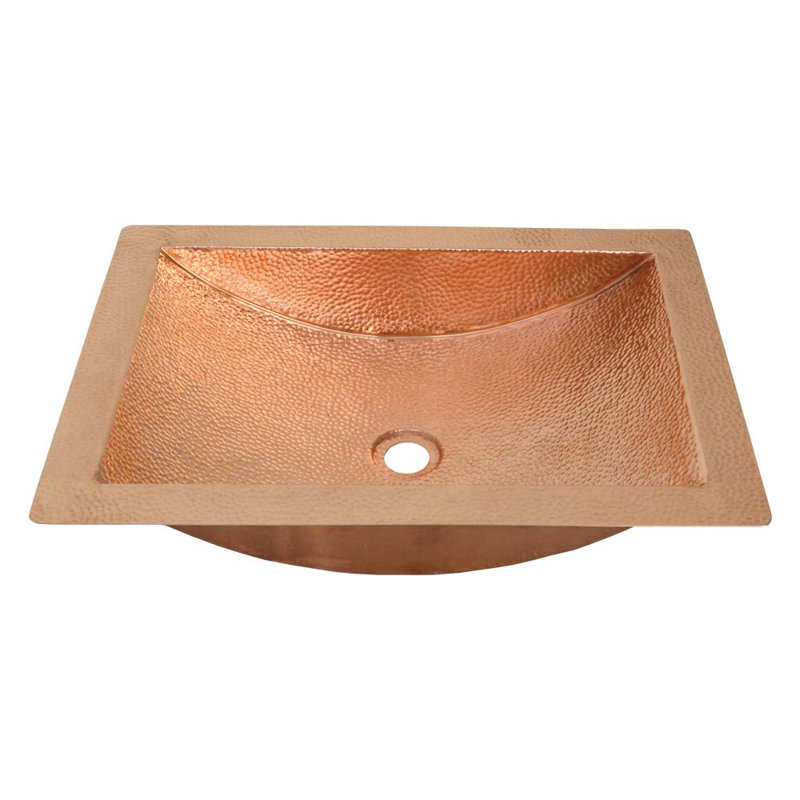 Avila 21" L x 15" W Hand-Hammered Copper Rectangular Undermount Bathroom Sink, Polished Copper