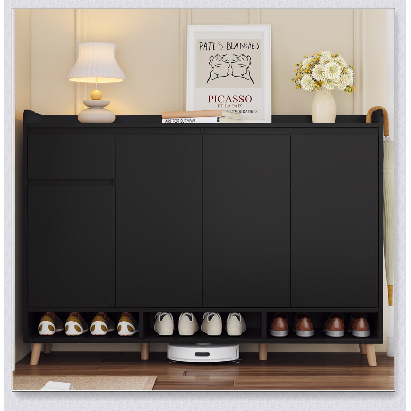Sleek and Contemporary Shoe Cabinet with Adjustable Shelves, Minimalist Home Organizer, Black