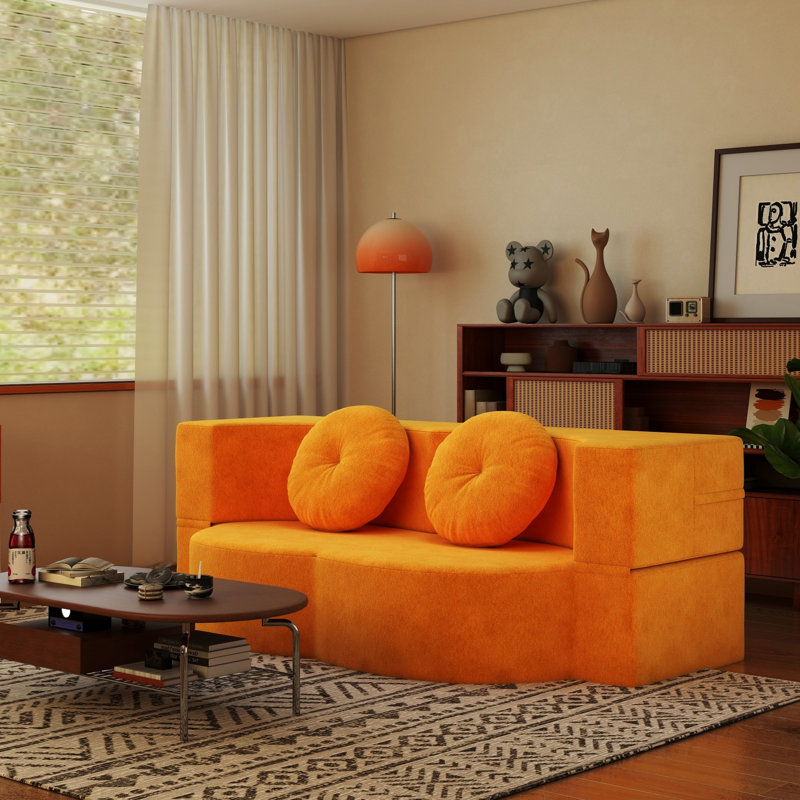 Lit simple avec coussin, compressible, jaune, pour appartement - facile à ranger, coussin de siège souple, salon pliant jaune, siège mi-ferme multifonctionnel et confortable, dossier