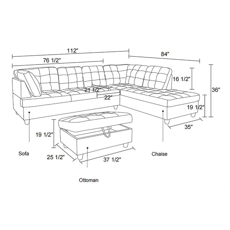 Canapé modulaire rembourré de 112 po avec repose-pieds Boud, Accoudoir à gauche (vu de face), Velours côtelé espresso