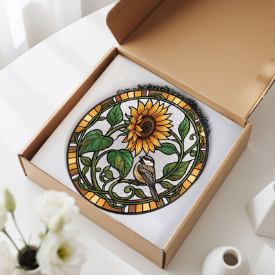 Panneau de vitrail Sunflower Bird