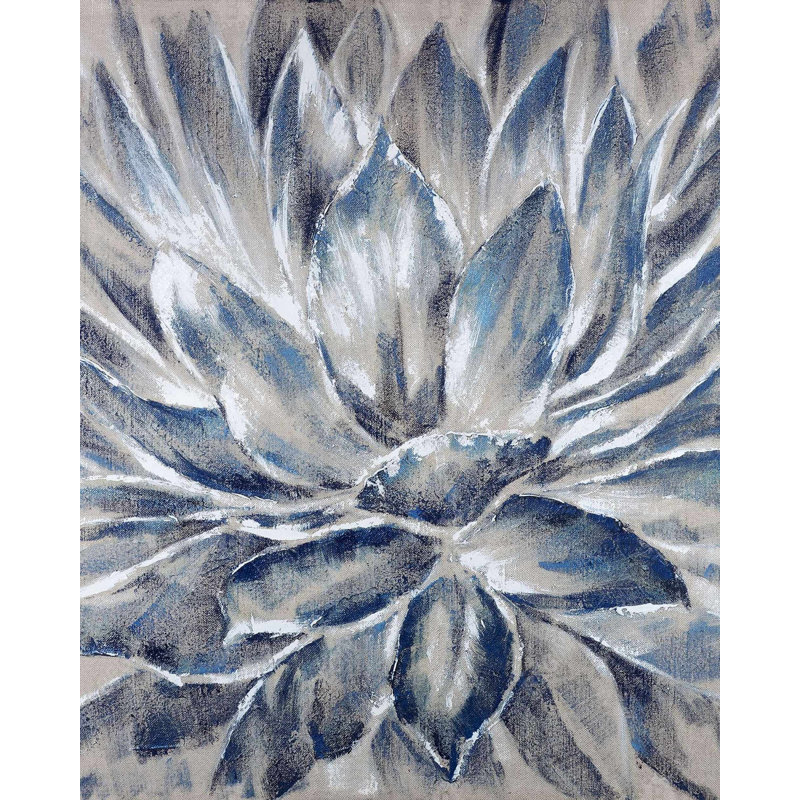 Fleur bleue et grise - art botanique contemporain sur toile