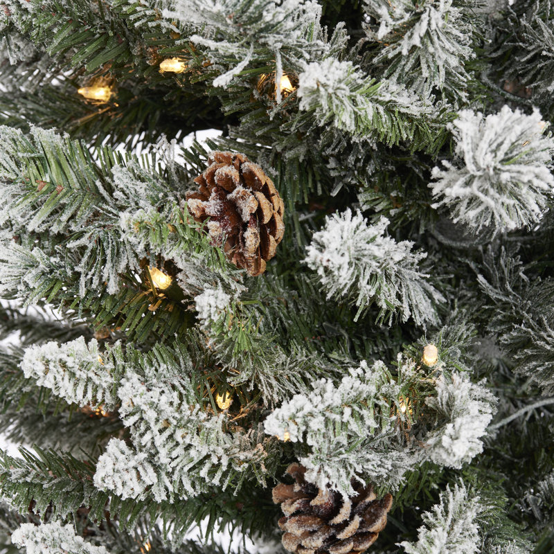 Home Heritage 9 Foot Lowell Flocked Pencil Pine Prelit Christmas Tree With Lights