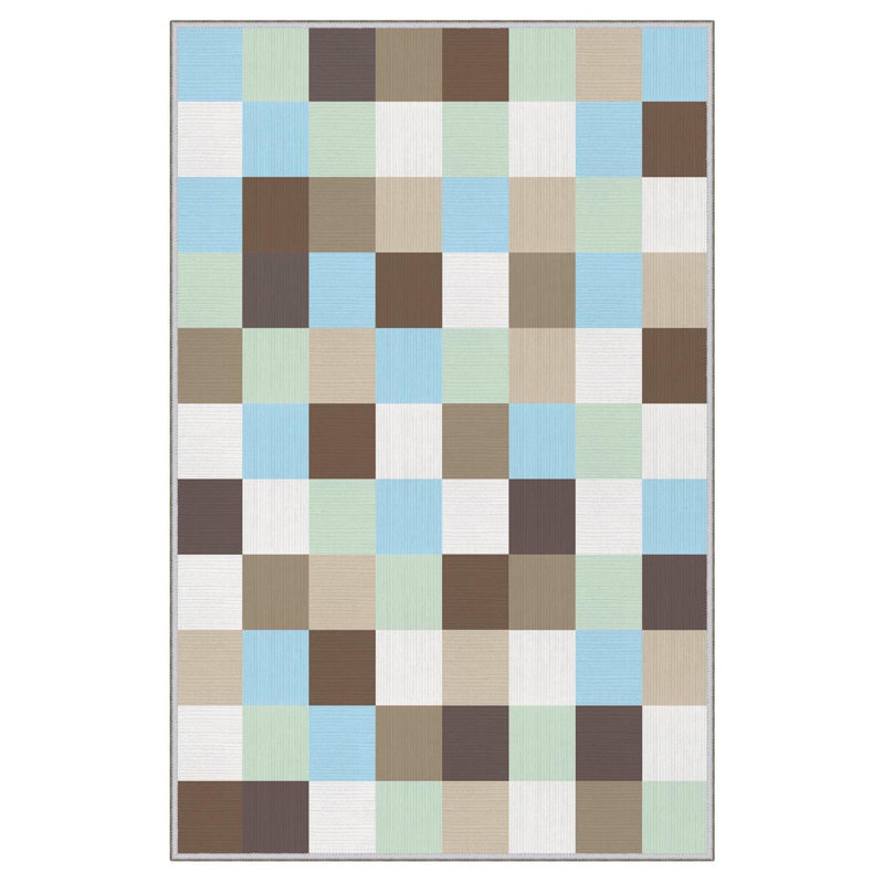 Tapis géométrique bleu / vert / brun en polyester tissé à la machine 3 pi 11 po x 5 pi 11 po Herculie