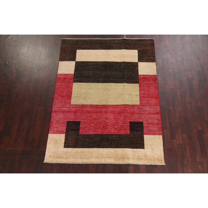 Tapis oriental moderne géométrique Gabbeh Kashkoli noué à la main 6 x 8