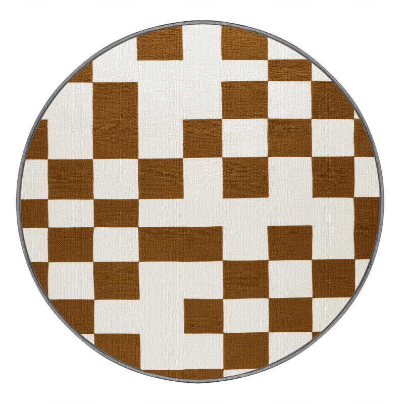 Tapis gris à carreaux lavable à la machine, Rond 3 pi