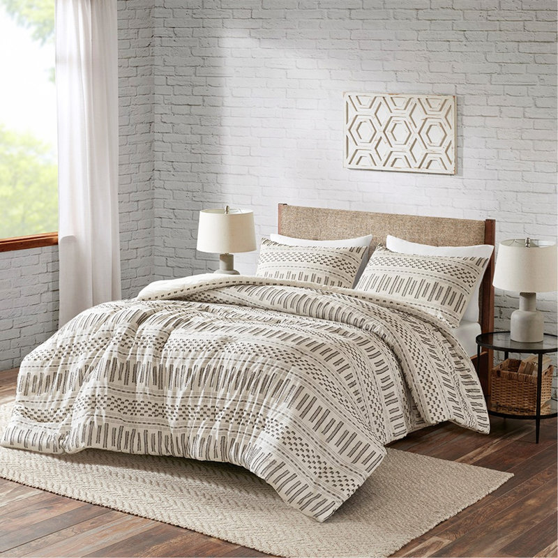 Grand ensemble d'édredon grand en jacquard de coton grand format ivoire, style campagnard avec Bartacks cachés + certification OEKO-TEX