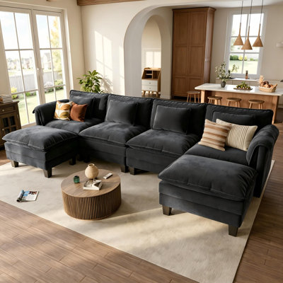 Canapé d'angle modulaire Cloud Couch en forme de U, sans ossature, recouvert de tissu chenille noir
