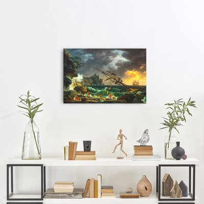 The Shipwreck Sailboat by Claude–Joseph Vernet Warship Painting Reproductions,Giclee Canvas Prints Wall Art for Home Decor,45x30 inches