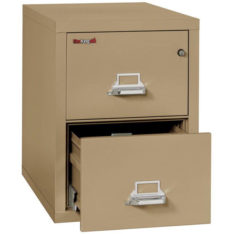 Fireproof 2 -Drawer Steel File Cabinet, Sand, Key Lock, 17.69"W