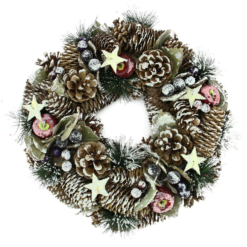 Couronne de Noël artificielle avec baies givrées et pomme de pin - non éclairée 10,5 po