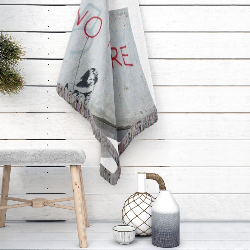 Banksy Graffiti Hand Woven Throw Blanket, 60" W x 80" L