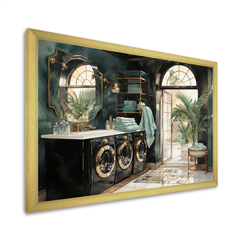 Laundry Room Art Deco I - reproduction sur toile, H 24 po x l 32 po x P 1 po, Cadre doré simple