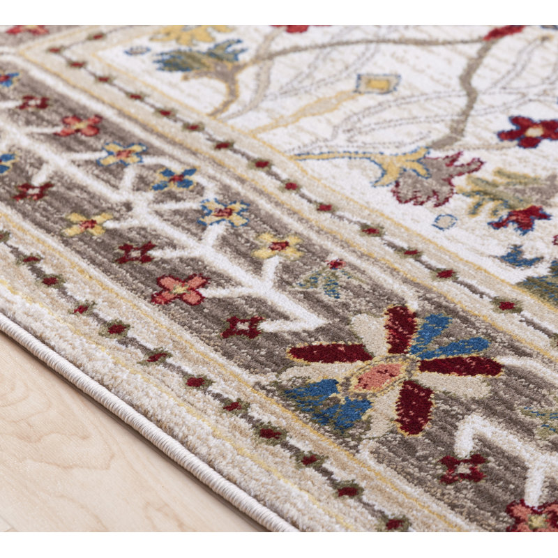 Tapis brun clair et crème à motif floral Dimmitt, Rectangle 2 pi 7 po x 4 pi 11 po
