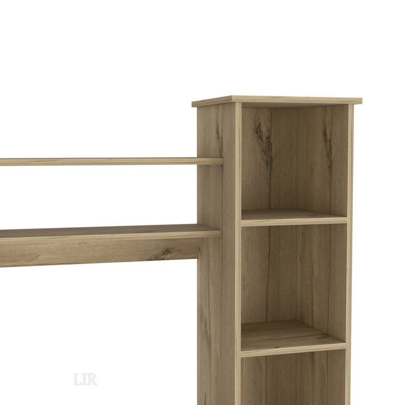 Logan Light Oak Finish Desk With Five Cubbies And Multiple Shelves For Organized Workspaces, Light Oak