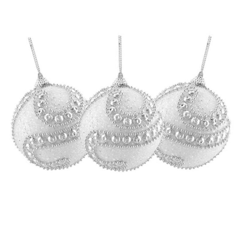 Ornement boule de Noël blanche et argentée incassable scintillante