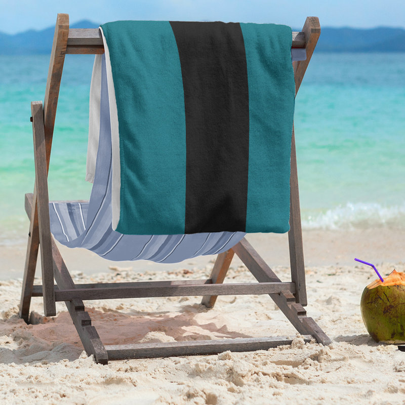 San Jose Lightweight Beach Towel, Deep Pacific Teal/Black/Deep Pacific Teal, Microfiber