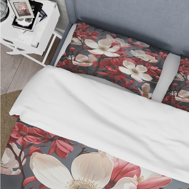 Ensemble de housse de couette Tranquil White and Red Dogwood Flower I - Dogwood