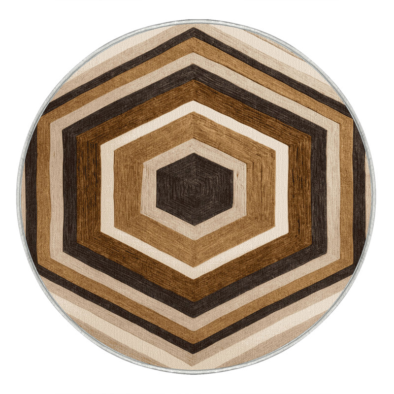 Tapis beige lavable à la machine, Rond 8 pi