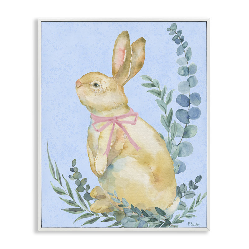 Lapin d'eucalyptus sur estampe numérique bleue, design par Paul Brent, H 30 po x l 24 po