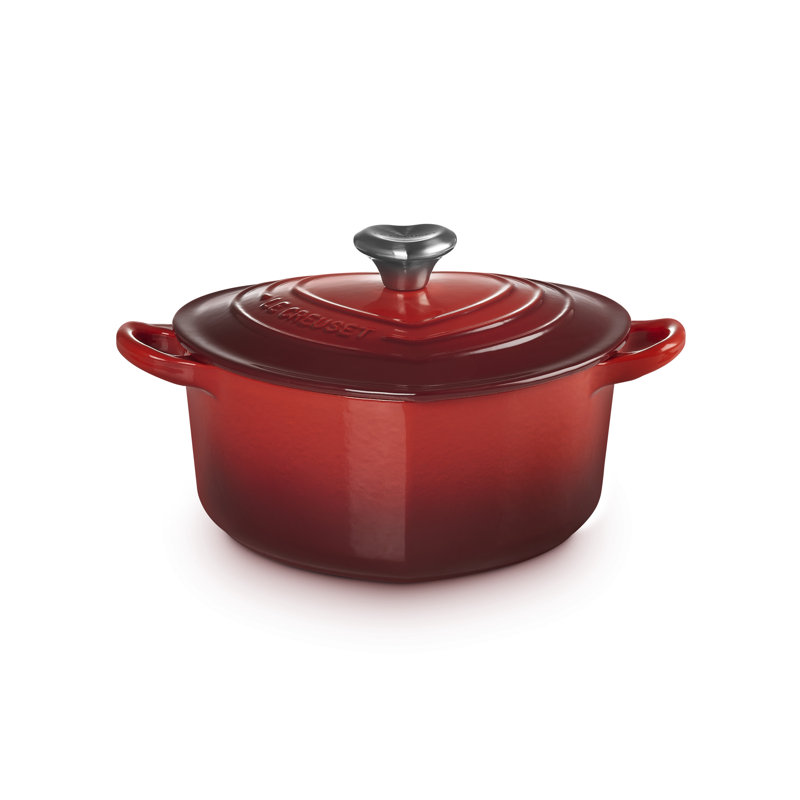 Le Creuset Cast Iron Heart Casserole with Stainless Steel Heart Knob Shell, Cerise