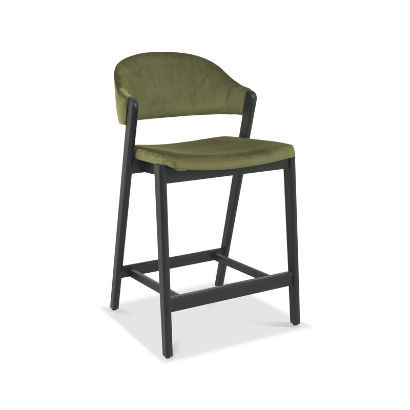 Upholstered Bar Stool with Solid Wood Frame, Cedar, Velvet