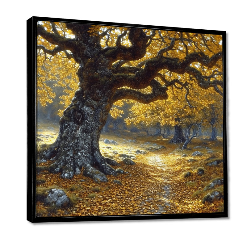 Adrian - Décoration murale arbre séquoia, Toile avec cadre flottant noir, H 16 po x l 16 po x P 1 po