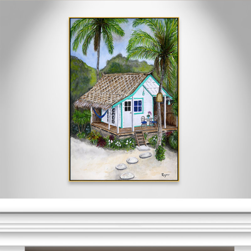 «Little Grass Shack Print» par Mike Ragan pour , H 61,5 po x l 41,5 po, Doré