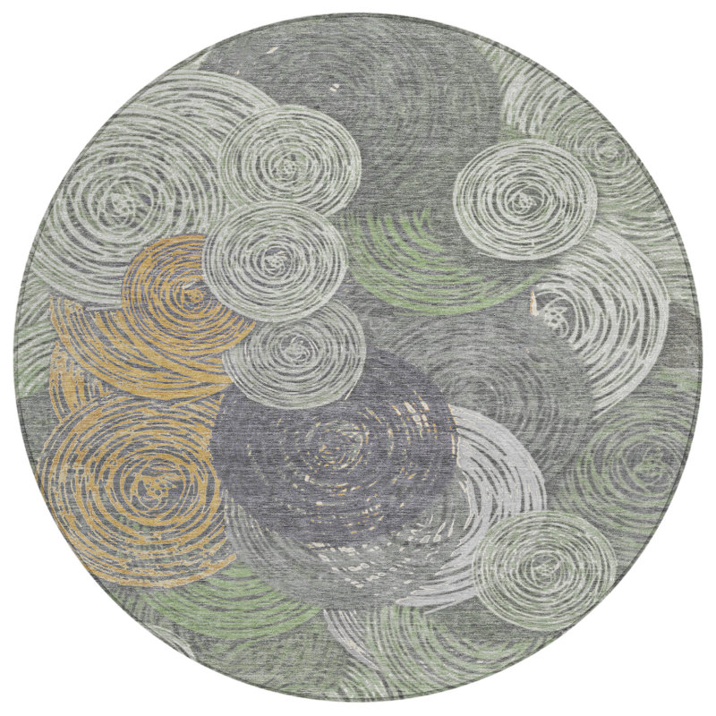 Machine Washable Indoor/Outdoor Hovey ACN2267 Geometric Rug, Round 8'