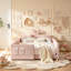 Structure de lit rembourrée pour enfants avec rails de sécurité et rangement, lit de plancher Boucle avec tête de lit et garde-corps, rose, double-1213539959-1213539960